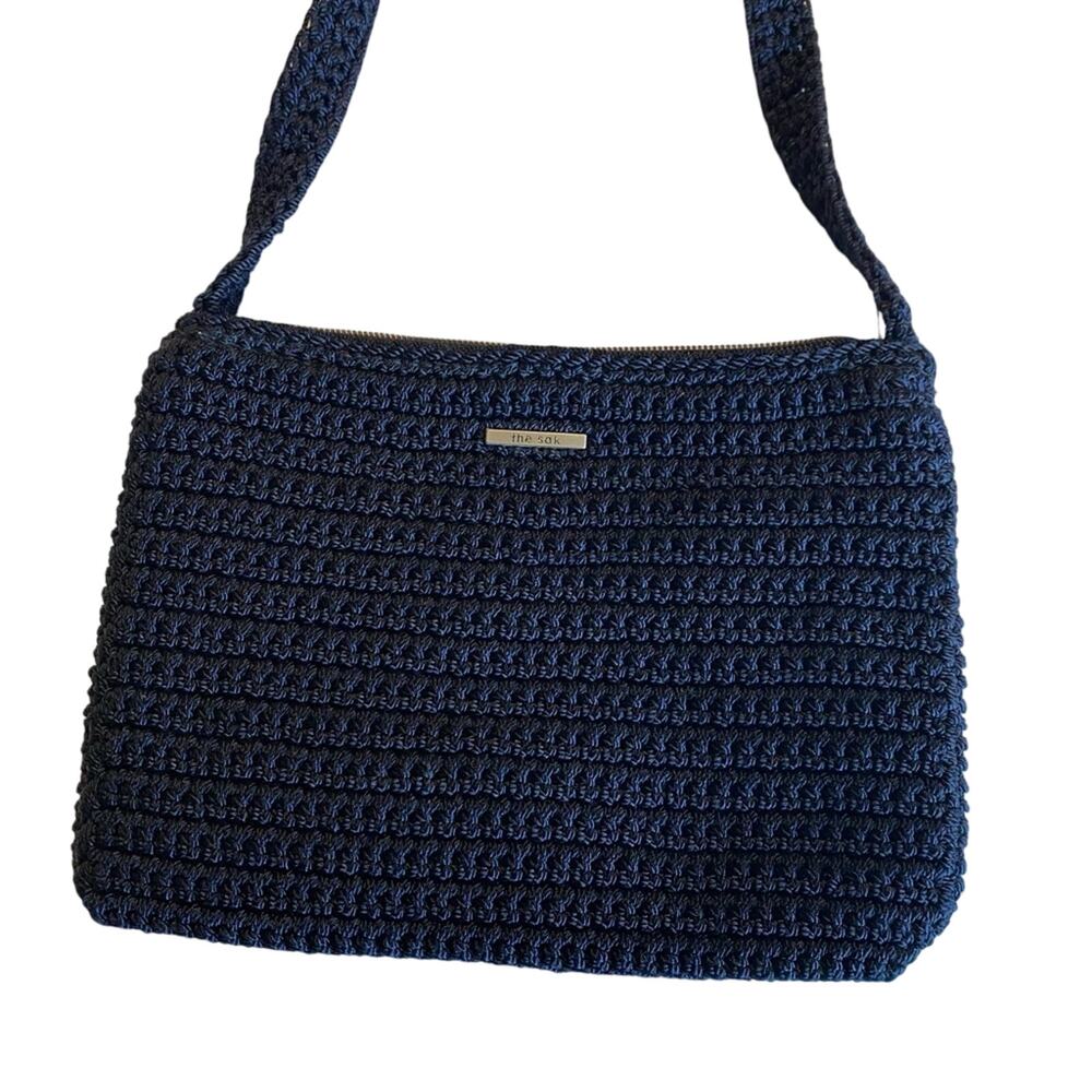 The Sak Navy Blue Crossbody compact purse bag crochet boho cottagecore staple
